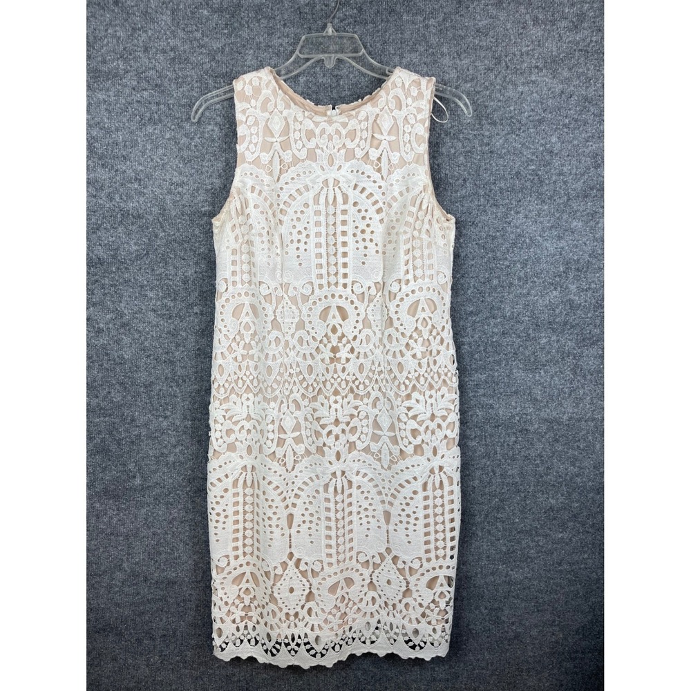Liz Claiborne Lace Sheath Dress Women's 16 White Floral‎ Sleeveless